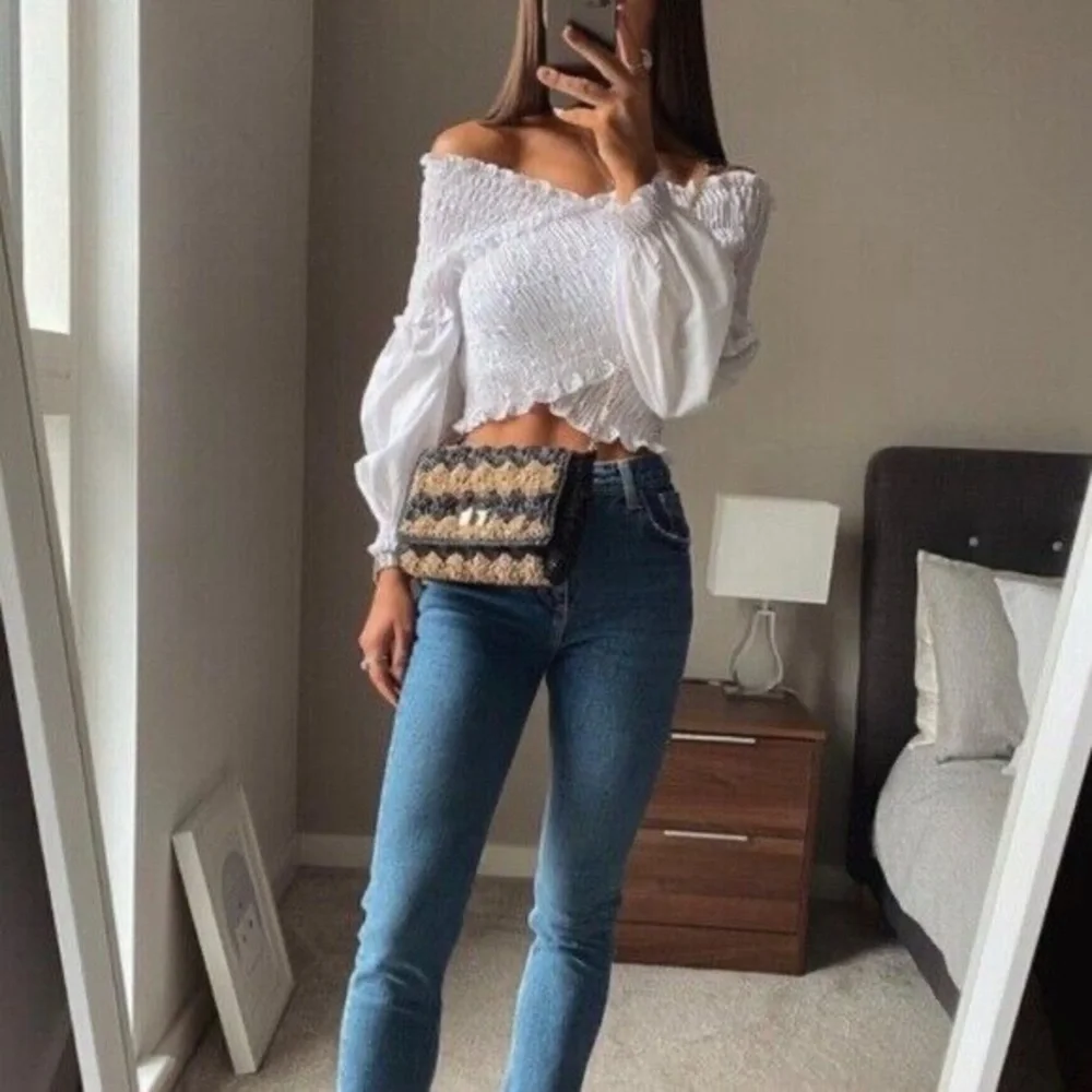 Zara White Crop Top Smocked Shirred Detail Blouse Bloggers Favorite